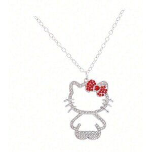 Hello Kitty Rhinestone Pendant Necklace – Sparkling Silver Charm Jewelry NWOT